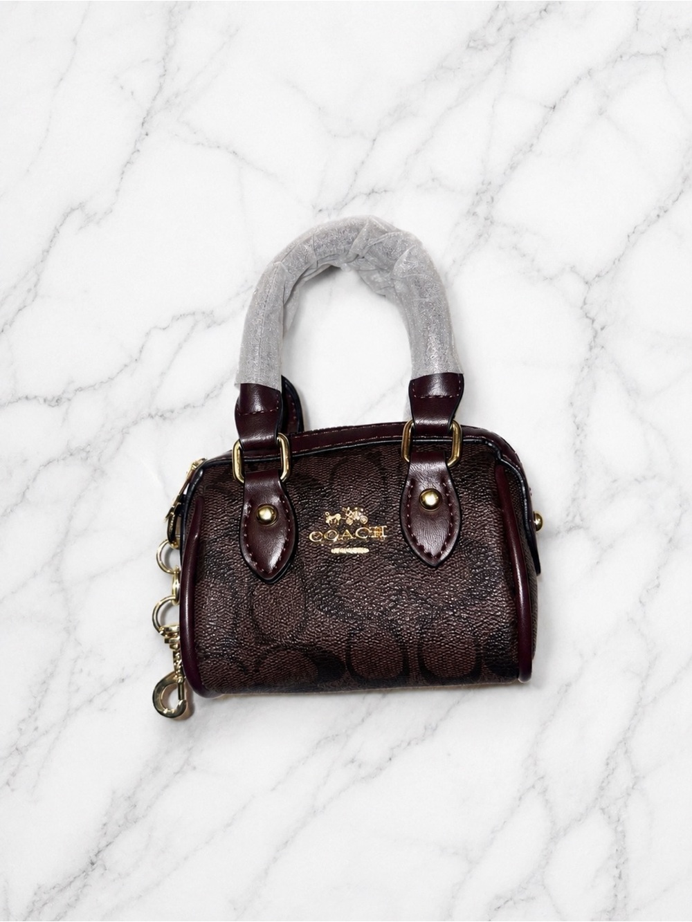 Coach Mini Satchel Bag in Burgundy Brown with Gold Hardware